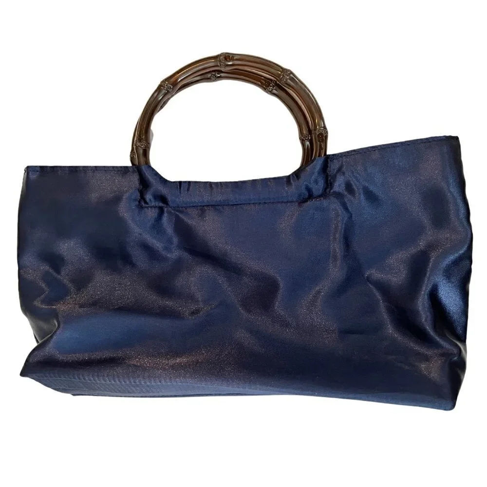 Asian Style Satchel Handbag, Navy